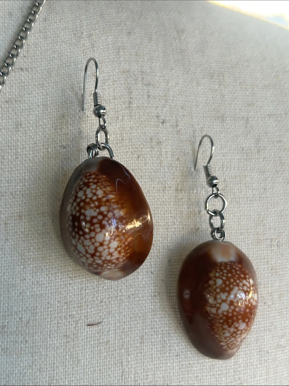Vintage Snakehead Cowrie Shell Necklace & Earring Set